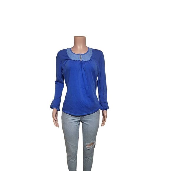 Pulp women's crew neck royal blue henley long sleeve top M - Picture 2 of 4